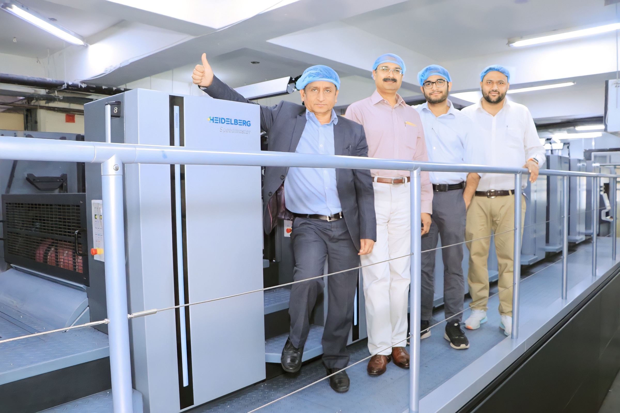 (From Left ) Mr. Harish Gogia, Cluster Sales Head – North & East ,Heidelberg India with Mr. Sandeep Bhargava, Managing Director – Kumar Printers Pvt Ltd, Mr. Harsh Bhargava of Kumar Printers along with Mr. Sonu Gujjar, Production Manager at Kumar Printer.